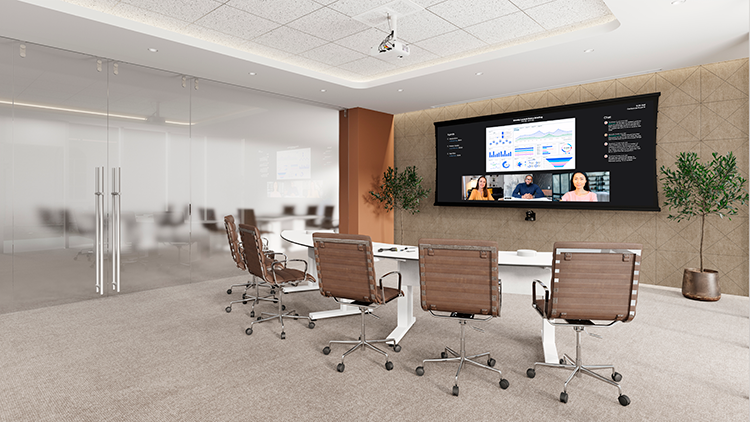 Ultrawide Da Lite Screen in a conference room